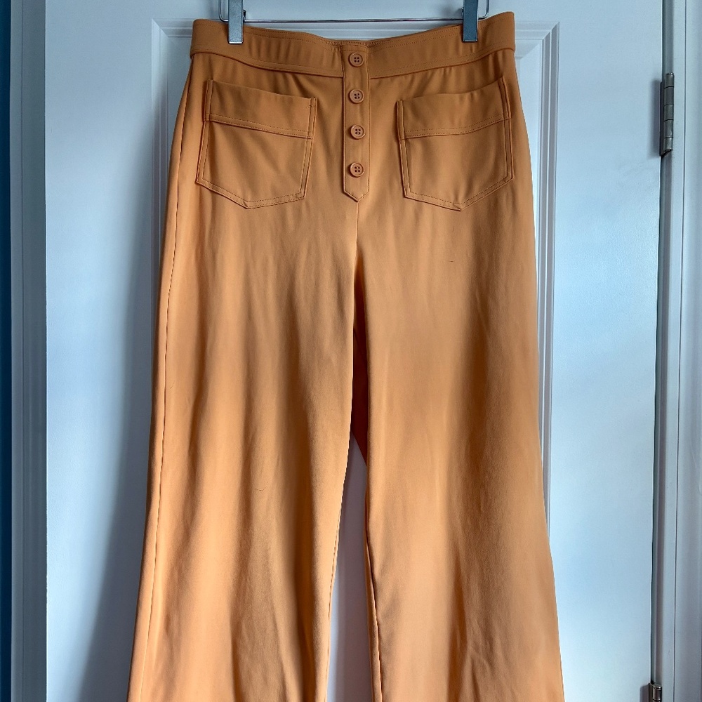 Halara High Waisted Stretch Pants Pockets Straight Leg Orange/Gold Size L